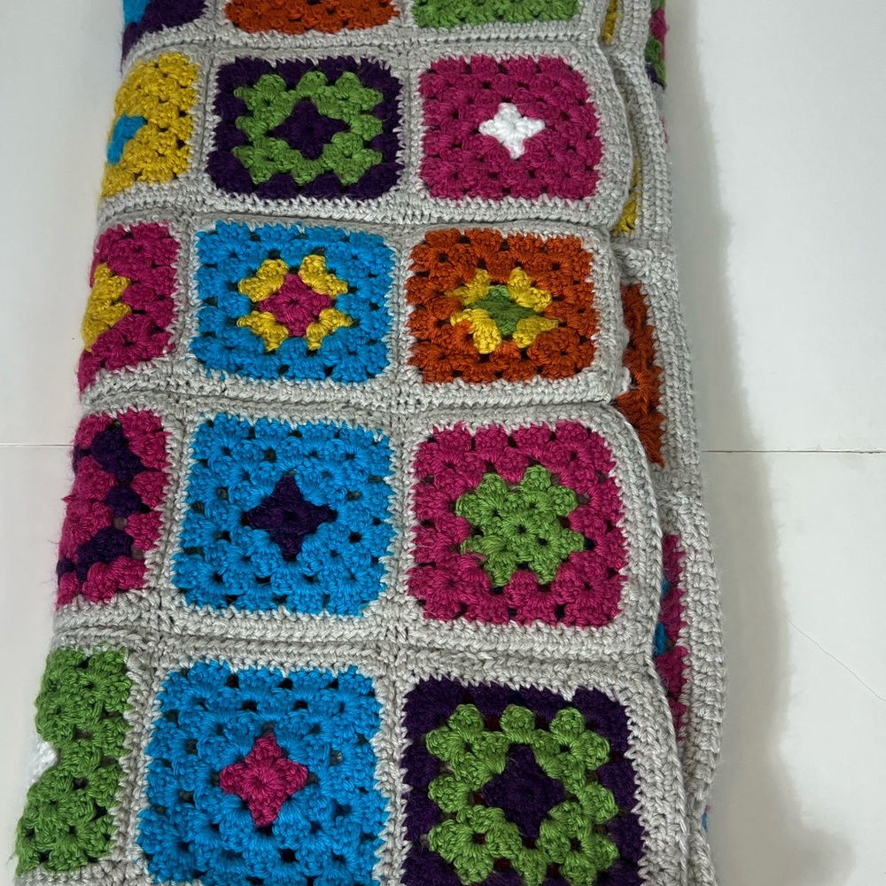 Handmade Granny square Crochet Patchwork Blanket throw Funky